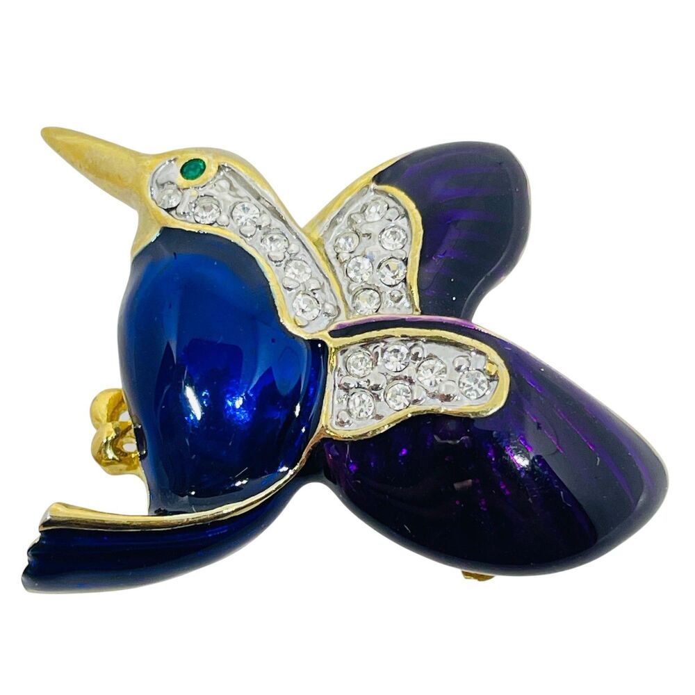 Vintage gold tone enamel rhinestones bird animal figural designer brooch - Picture 6 of 6
